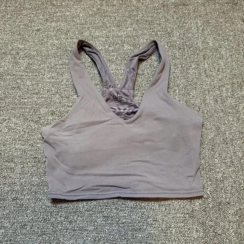 Alo Yoga Real Sports Bra Longline in Purple Dusk Size X-Small